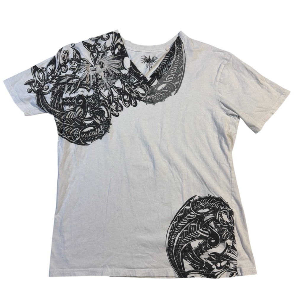 Guess White and Black V-Neck Women’s Graphic Tee Affliction Style Y2K Size XXL
